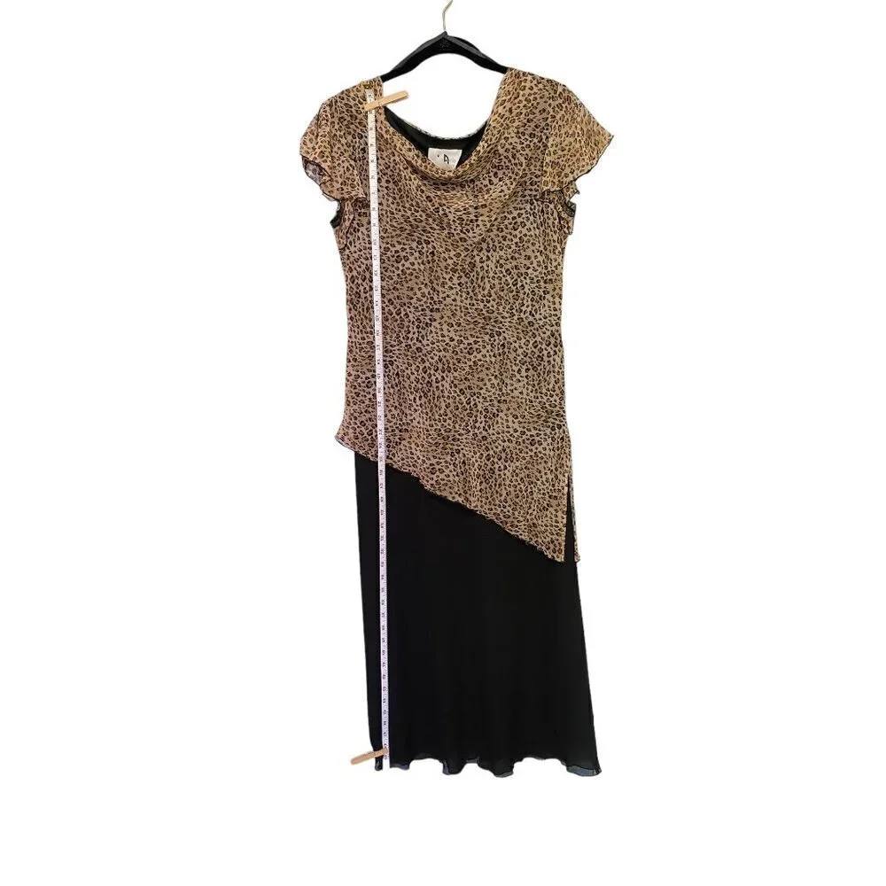 New LA Gal Black & Animal Print Flutter Short Sleeve Maxi‎ Dress Women's Size 8